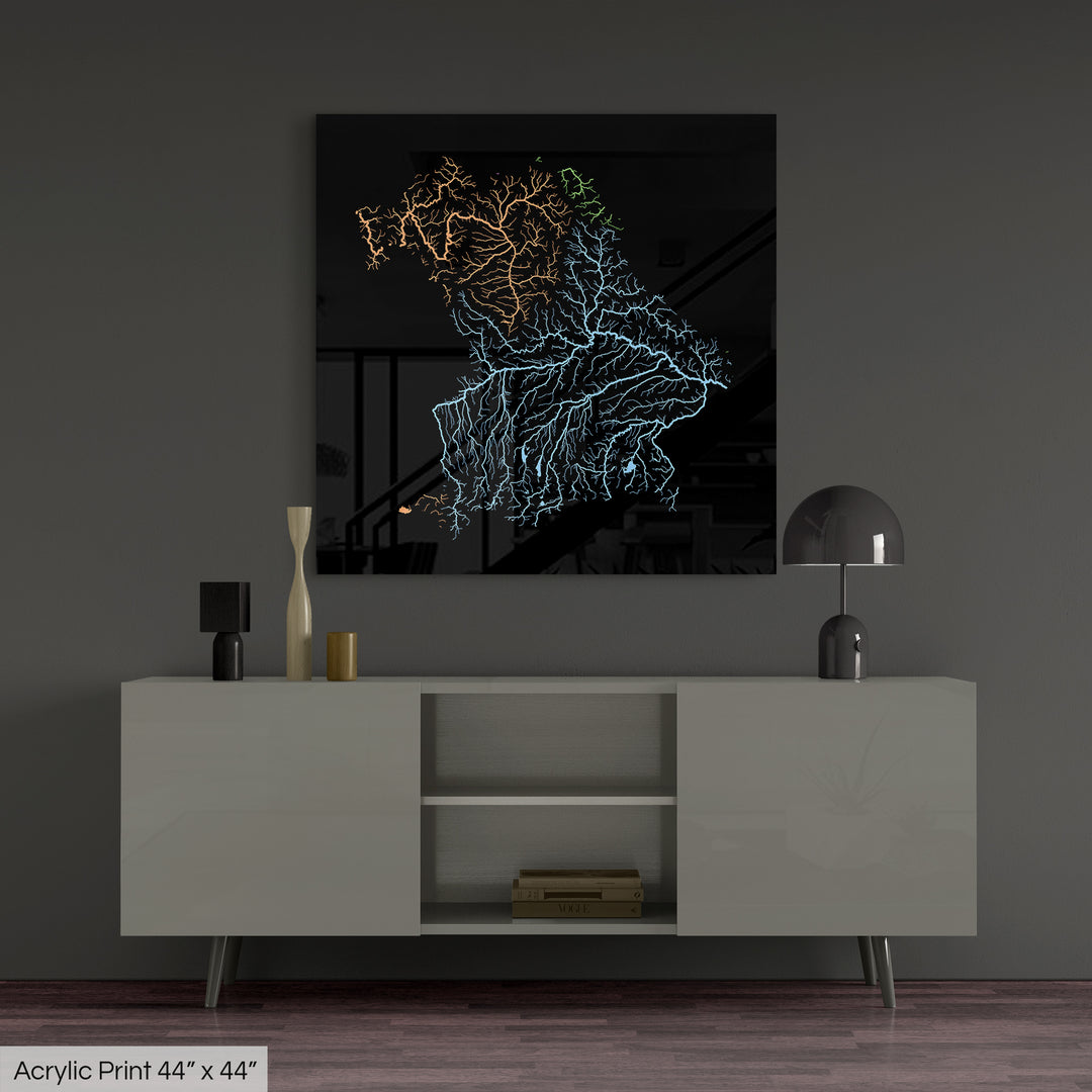 Bavaria - River basin map, pastel colours - Wall Art