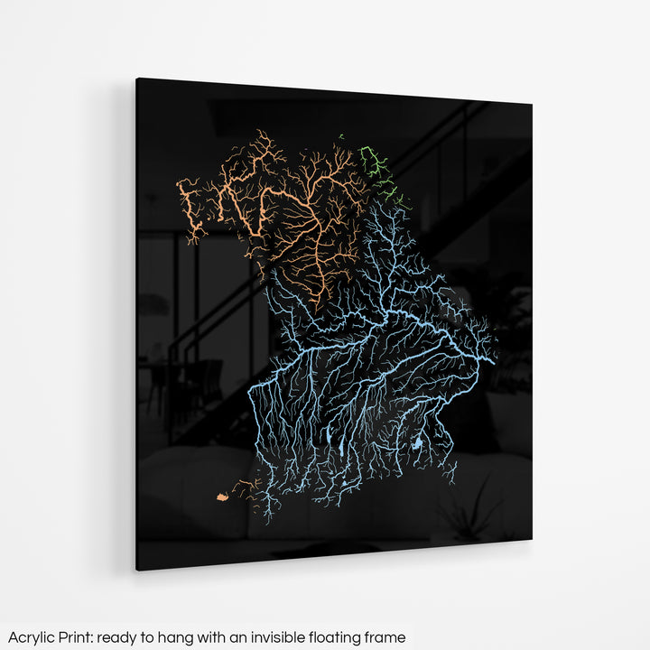 Bavaria - River basin map, pastel colours - Wall Art