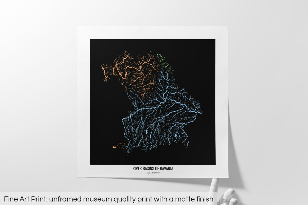 Bavaria - River basin map, pastel colours - Wall Art