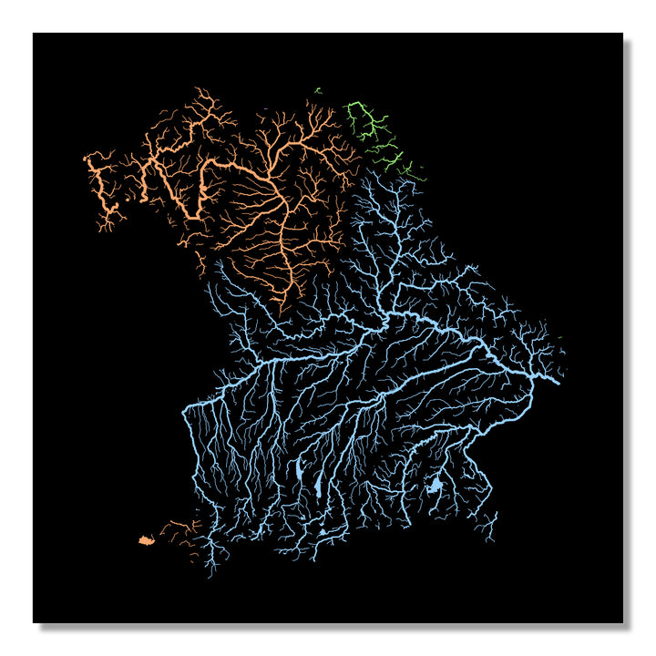Bavaria - River basin map, pastel colours - Wall Art