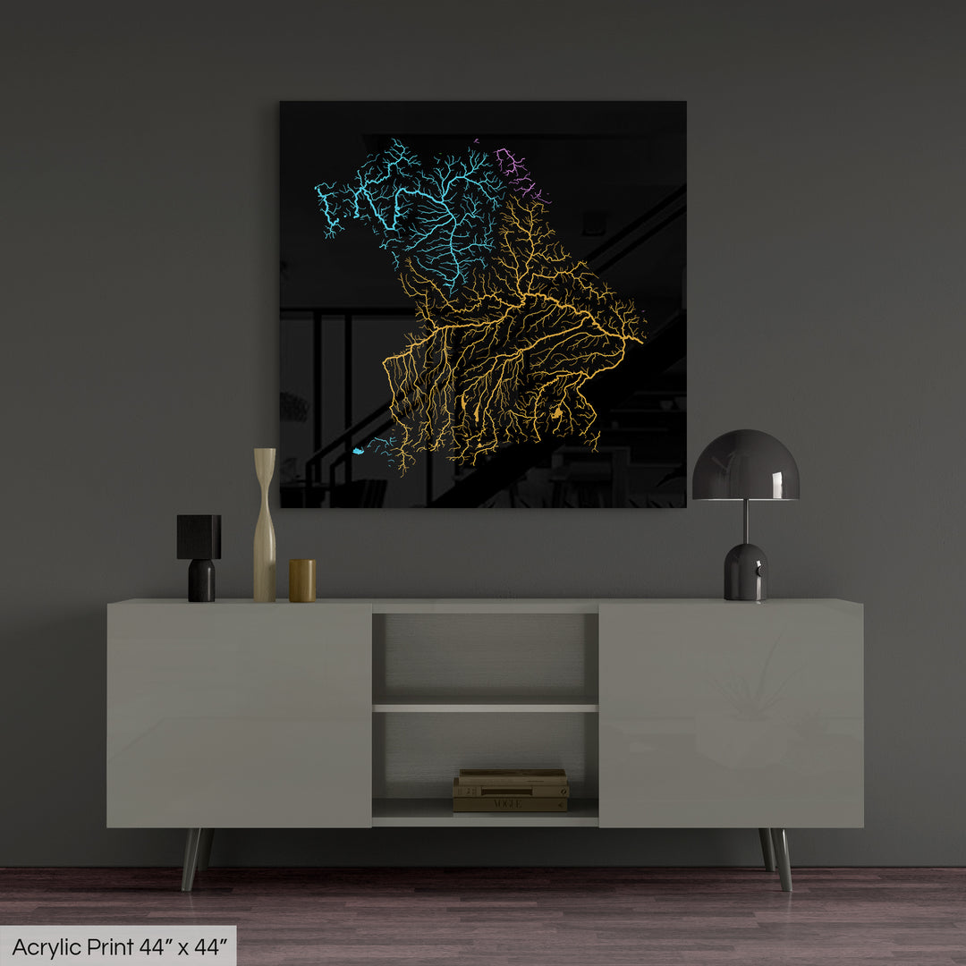 Bavaria - River basin map, rainbow colours - Wall Art