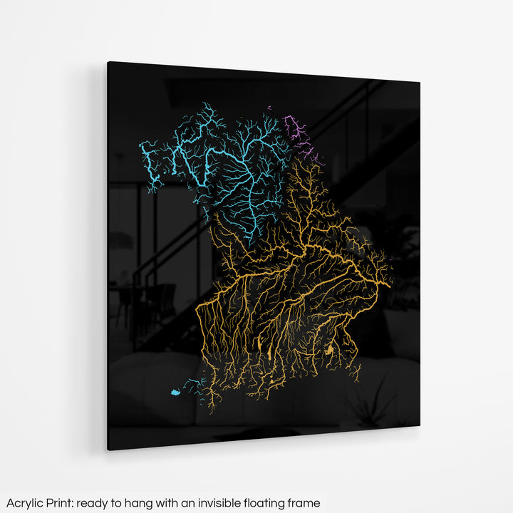 Bavaria - River basin map, rainbow colours - Wall Art