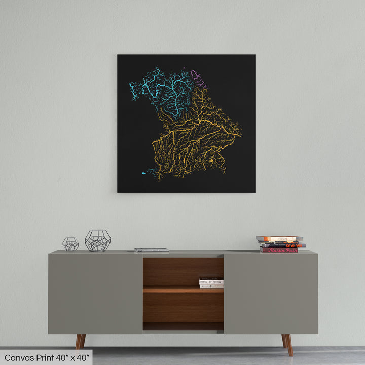 Bavaria - River basin map, rainbow colours - Wall Art