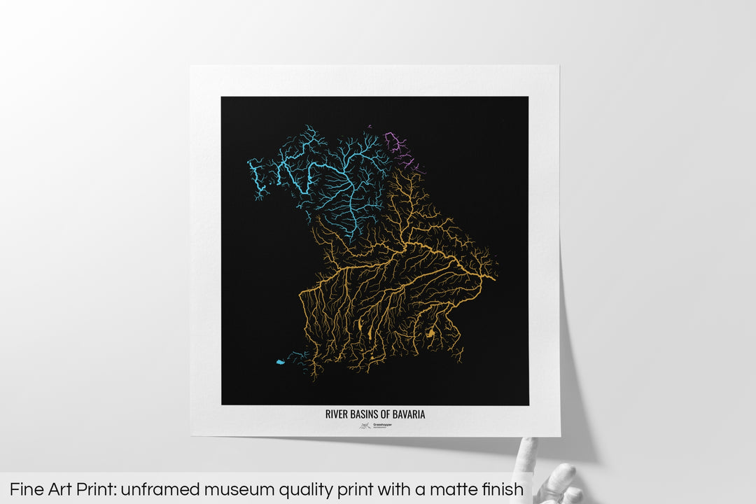 Bavaria - River basin map, rainbow colours - Wall Art