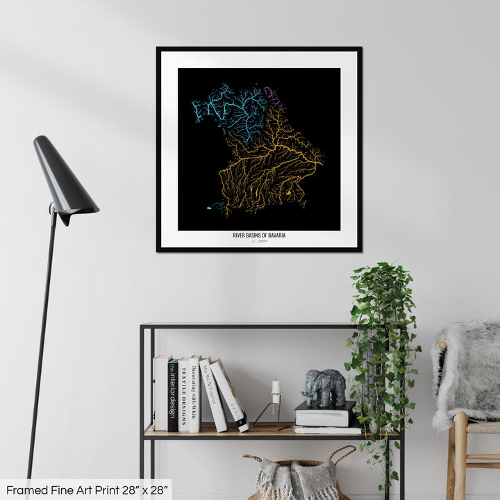 Bavaria - River basin map, rainbow colours - Wall Art
