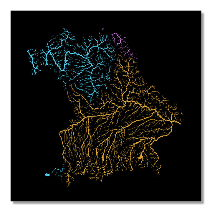 Bavaria - River basin map, rainbow colours - Wall Art