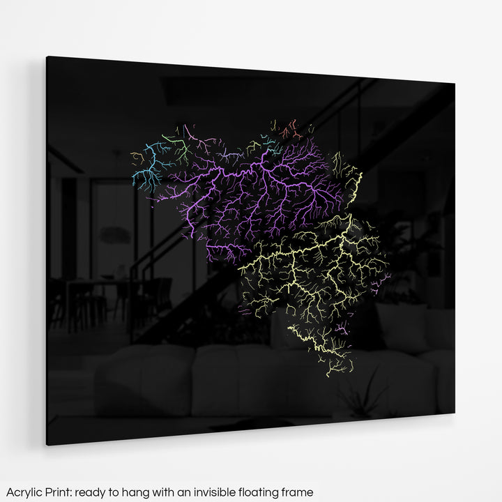 Belgium - River basin map, pastel colours - Wall Art