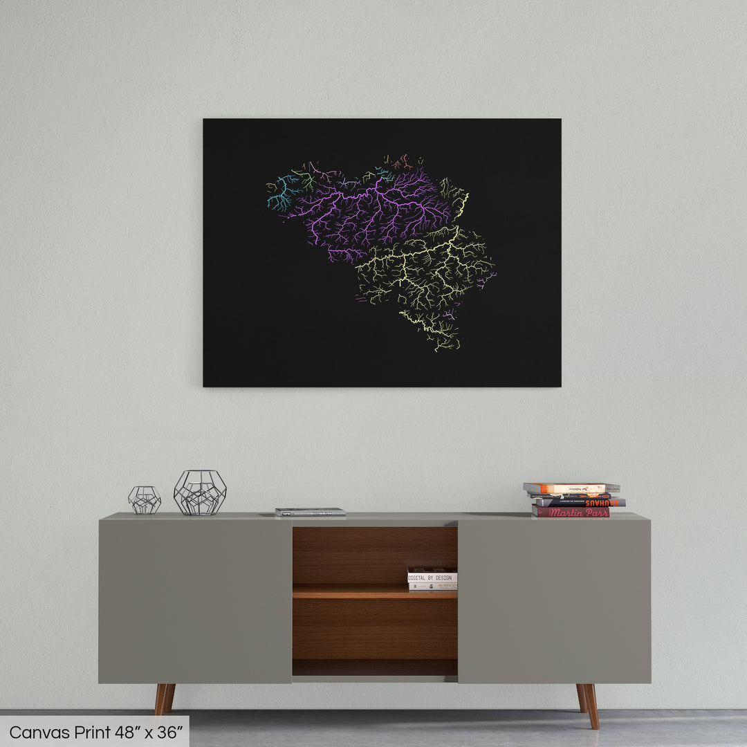 Belgium - River basin map, pastel colours - Wall Art