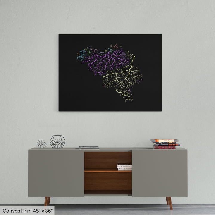 Belgium - River basin map, pastel colours - Wall Art