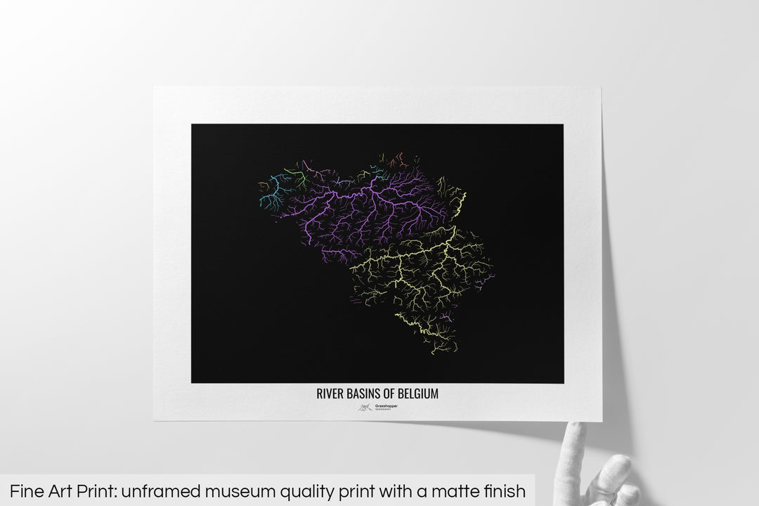 Belgium - River basin map, pastel colours - Wall Art