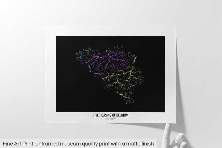Belgium - River basin map, pastel colours - Wall Art