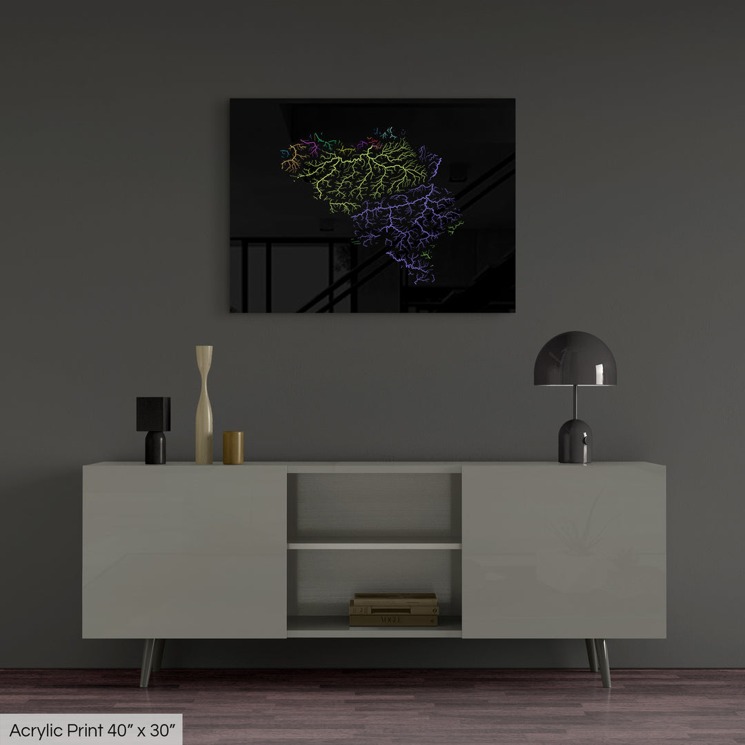 Belgium - River basin map, rainbow colours - Wall Art