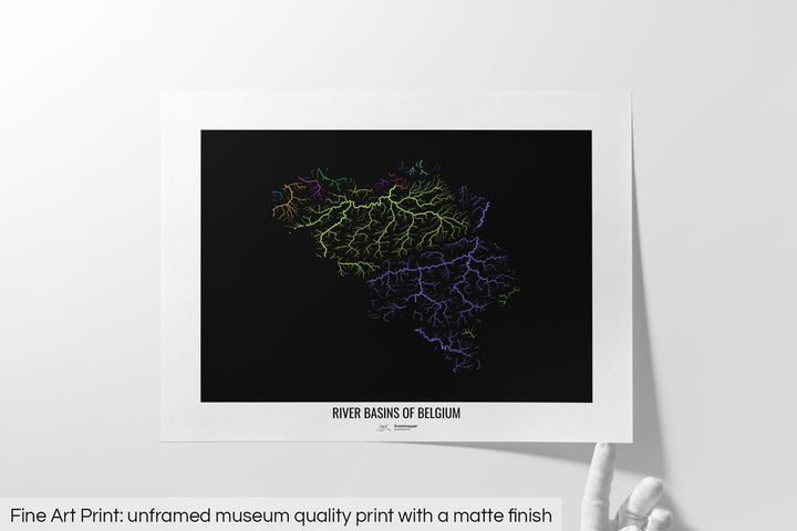 Belgium - River basin map, rainbow colours - Wall Art