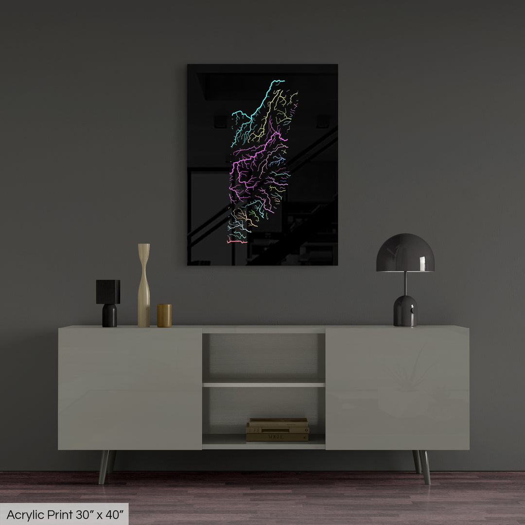 Belize - River basin map, pastel colours - Wall Art