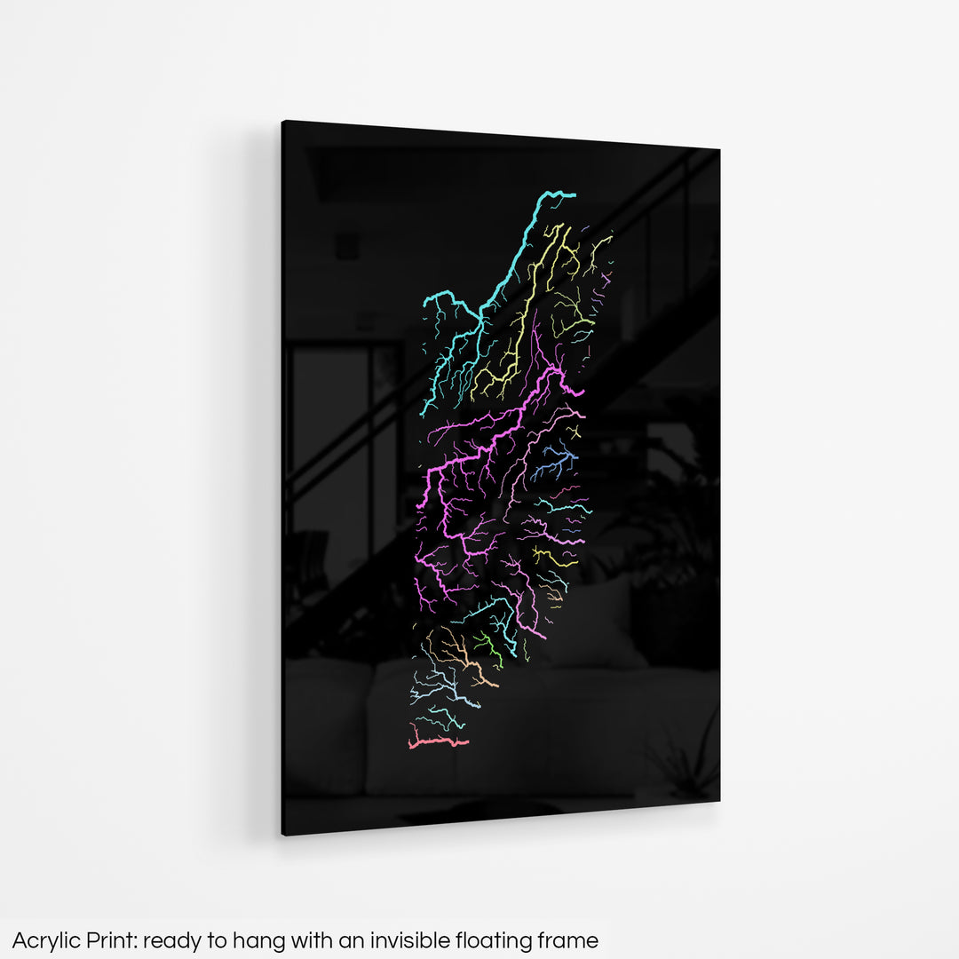 Belize - River basin map, pastel colours - Wall Art