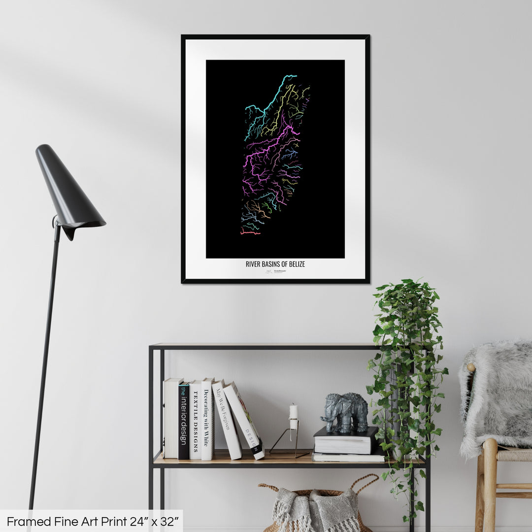 Belize - River basin map, pastel colours - Wall Art