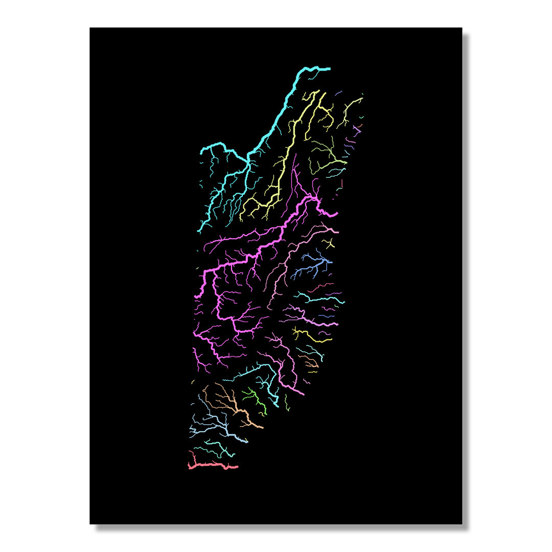 Belize - River basin map, pastel colours - Wall Art