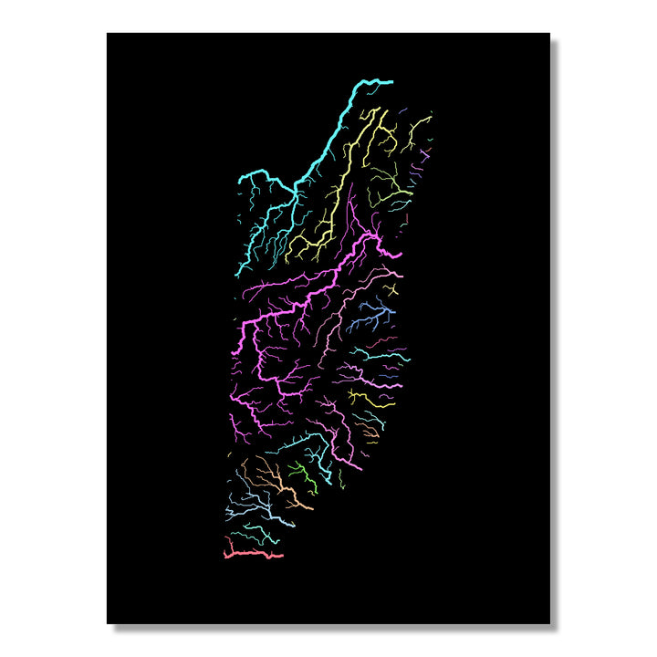 Belize - River basin map, pastel colours - Wall Art