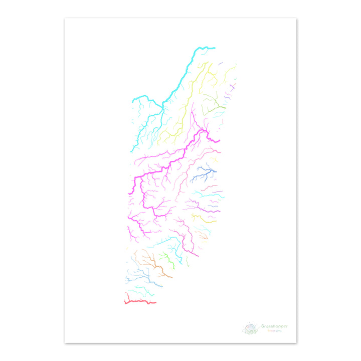 River basin map of Belize, pastel colours on white - Fine Art Print