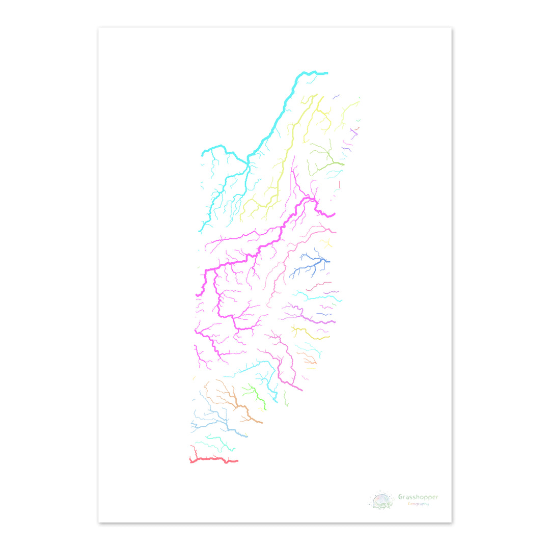 Belize - River basin map, pastel on white - Fine Art Print