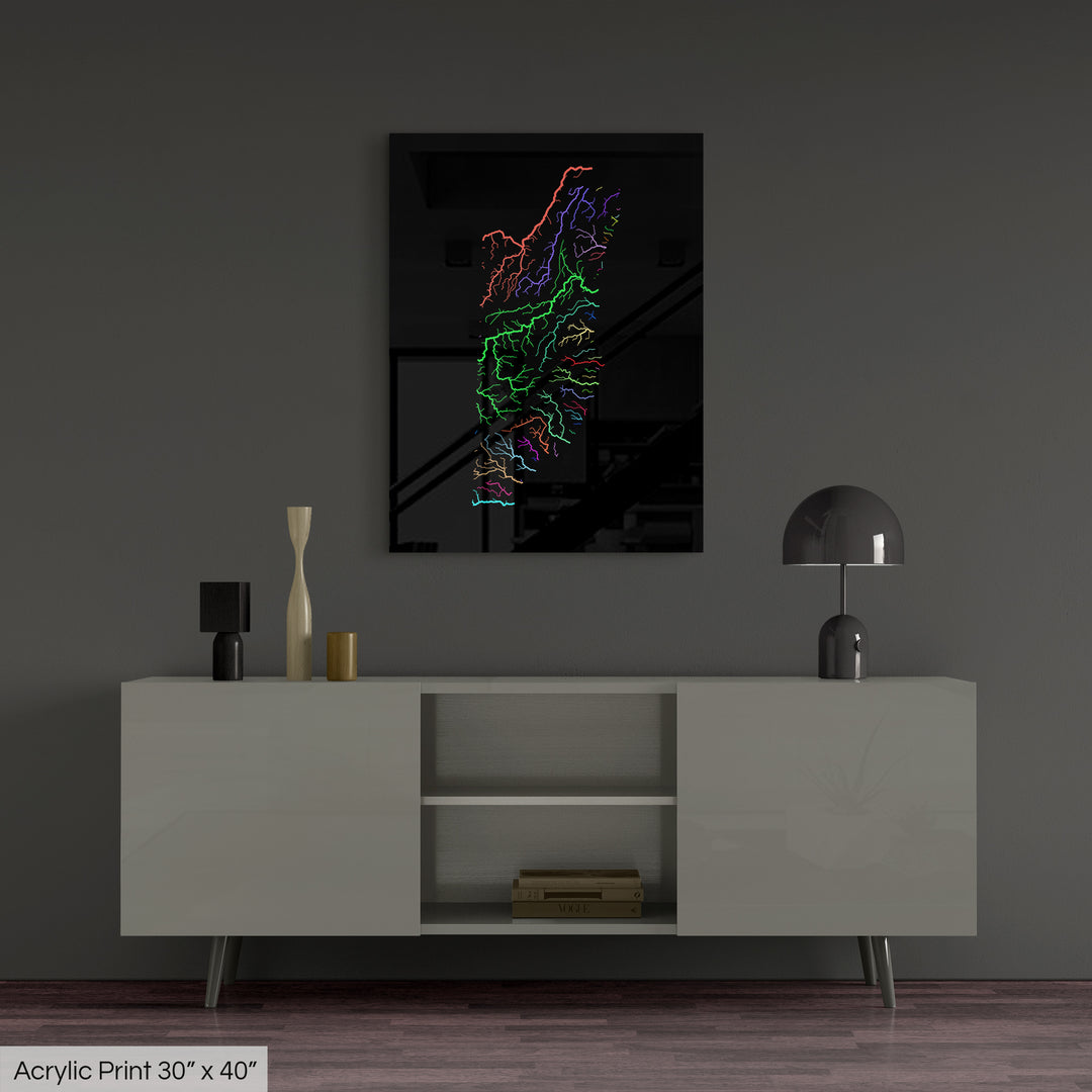 Belize - River basin map, rainbow colours - Wall Art
