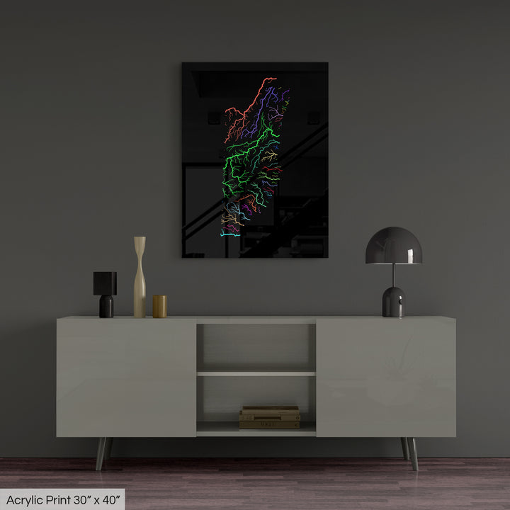Belize - River basin map, rainbow colours - Wall Art