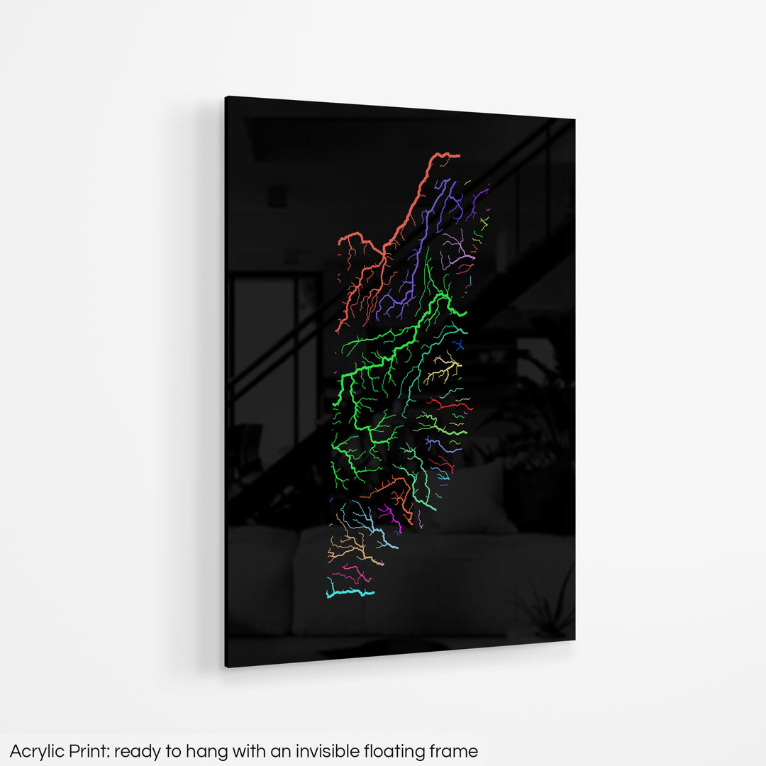 Belize - River basin map, rainbow colours - Wall Art