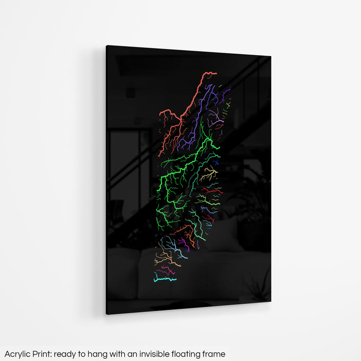 Belize - River basin map, rainbow colours - Wall Art