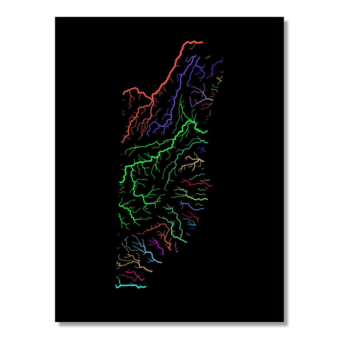 Belize - River basin map, rainbow colours - Wall Art