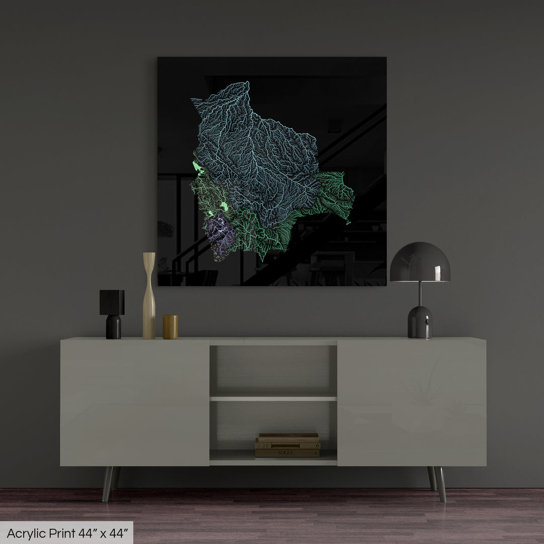 Bolivia - River basin map, pastel colours - Wall Art