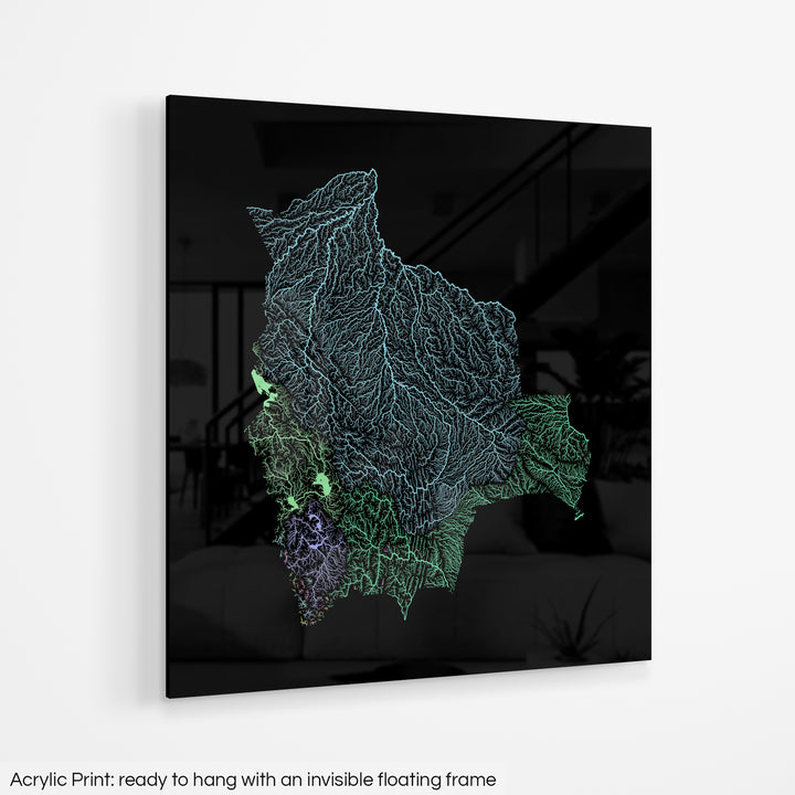 Bolivia - River basin map, pastel colours - Wall Art