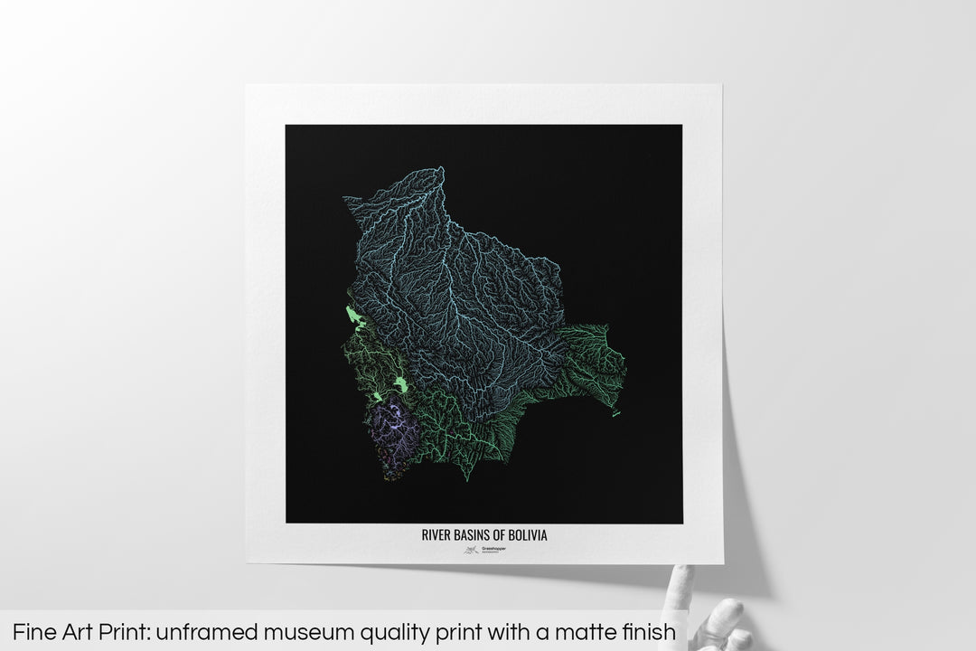 Bolivia - River basin map, pastel colours - Wall Art