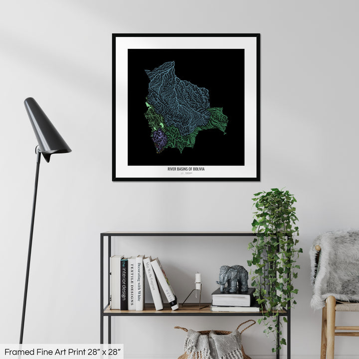 Bolivia - River basin map, pastel colours - Wall Art