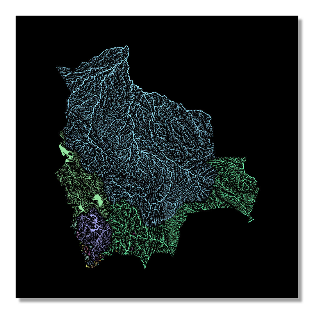Bolivia - River basin map, pastel colours - Wall Art