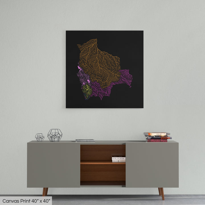 Bolivia - River basin map, rainbow colours - Wall Art