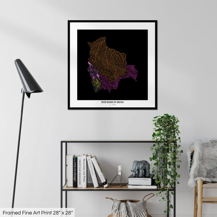 Bolivia - River basin map, rainbow colours - Wall Art