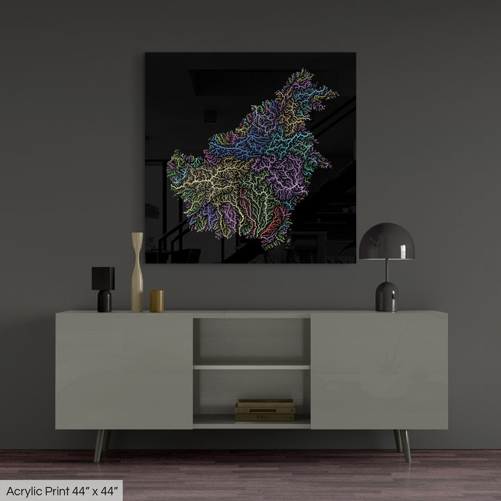 Borneo - River basin map, pastel colours - Wall Art