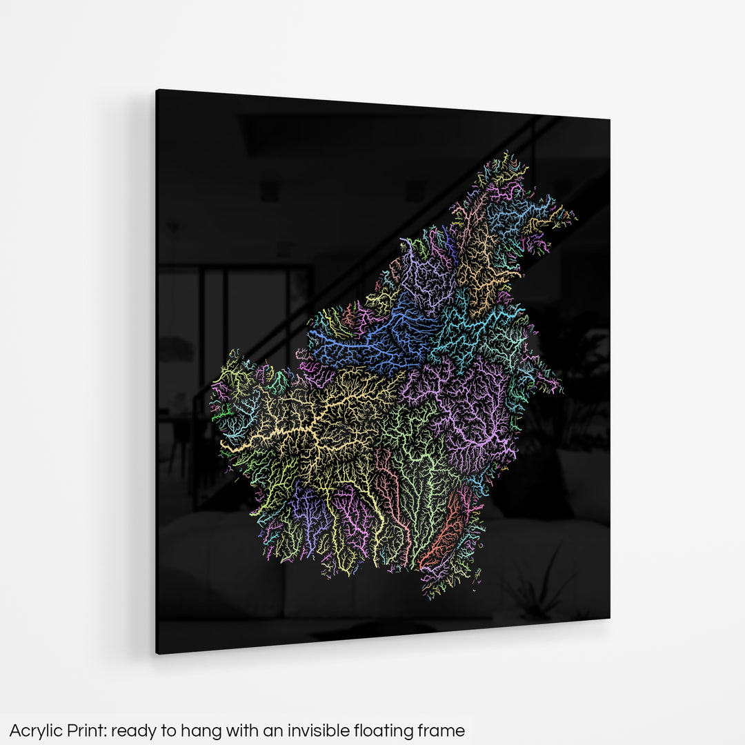 Borneo - River basin map, pastel colours - Wall Art