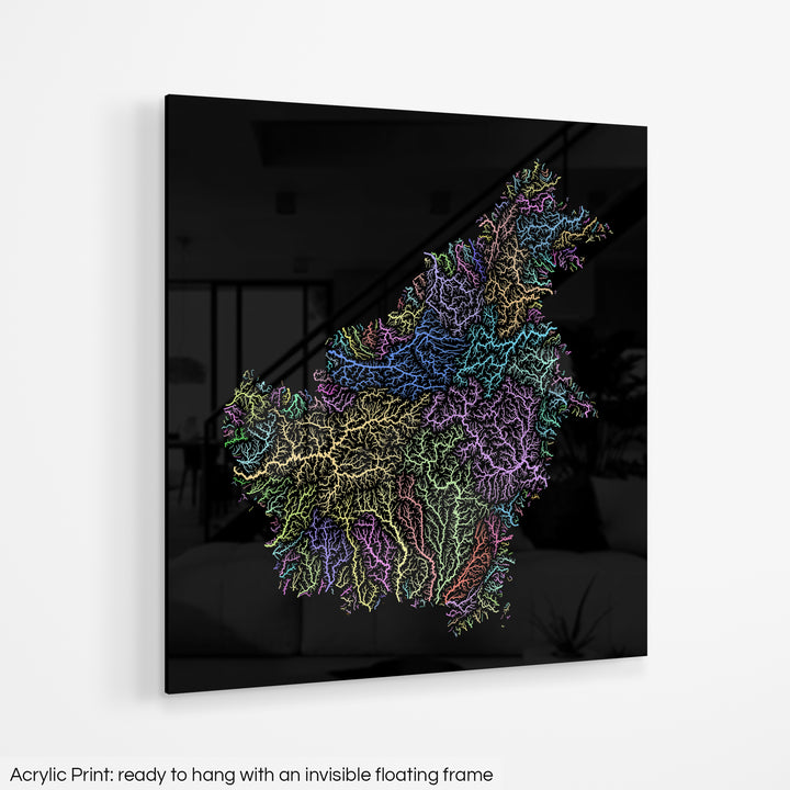 Borneo - River basin map, pastel colours - Wall Art
