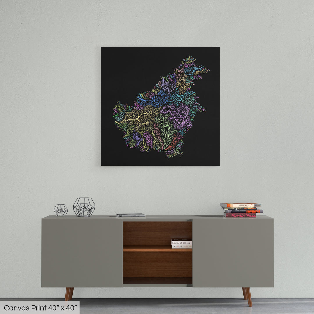 Borneo - River basin map, pastel colours - Wall Art