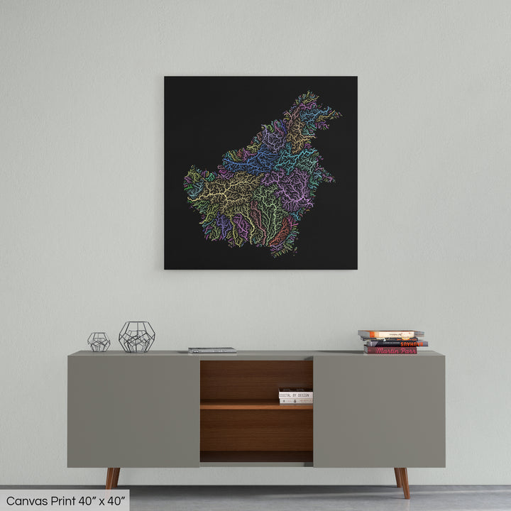 Borneo - River basin map, pastel colours - Wall Art