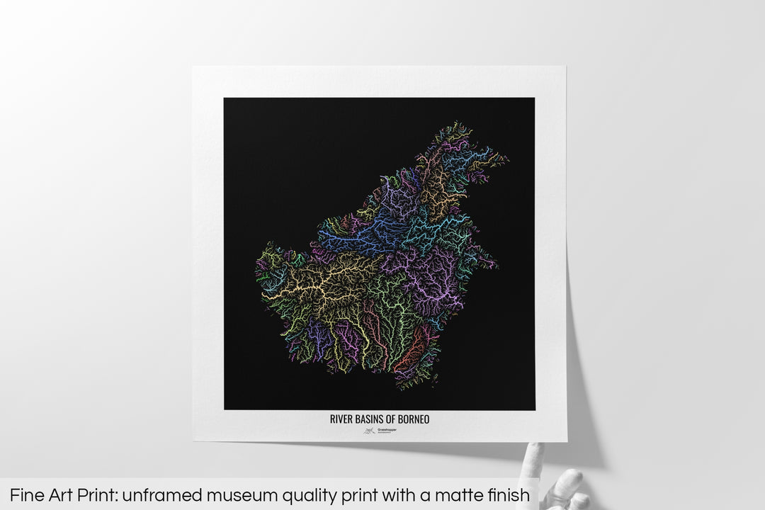 Borneo - River basin map, pastel colours - Wall Art
