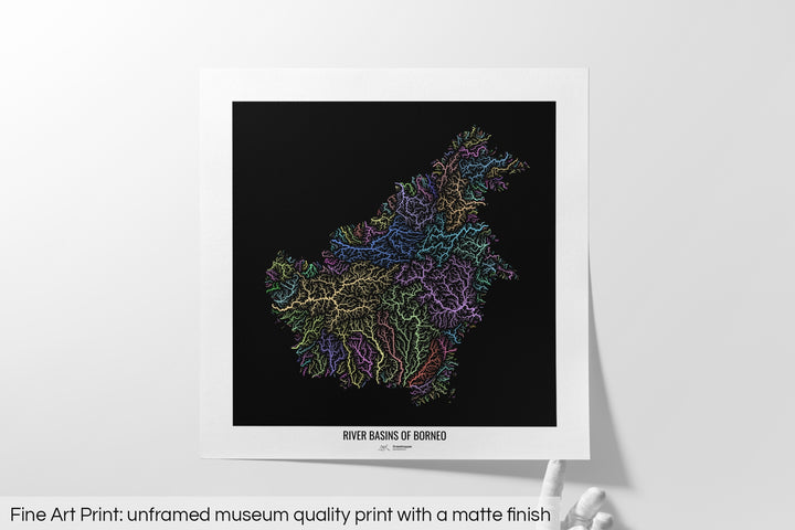 Borneo - River basin map, pastel colours - Wall Art