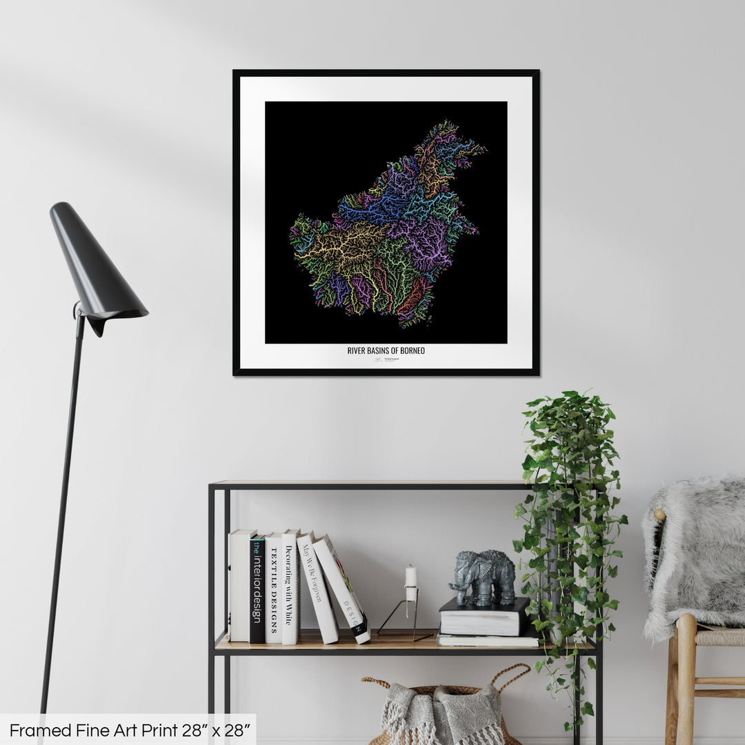 Borneo - River basin map, pastel colours - Wall Art