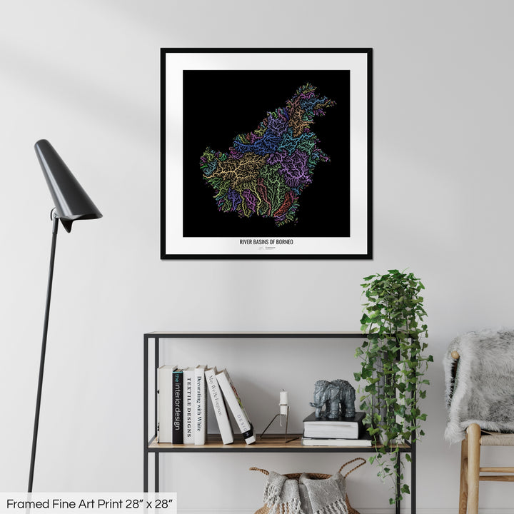Borneo - River basin map, pastel colours - Wall Art