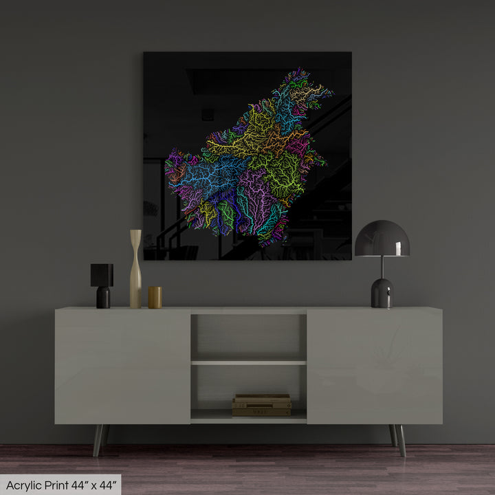 Borneo - River basin map, rainbow colours - Wall Art