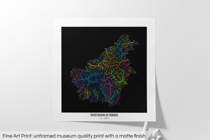 Borneo - River basin map, rainbow colours - Wall Art