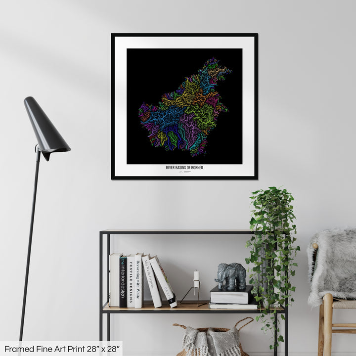 Borneo - River basin map, rainbow colours - Wall Art