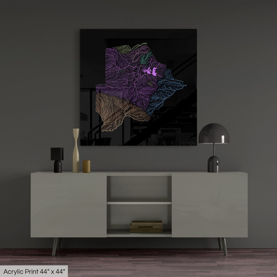 Botswana - River basin map, pastel colours - Wall Art