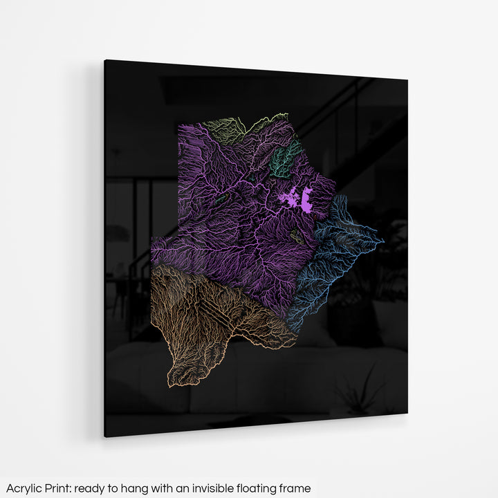 Botswana - River basin map, pastel colours - Wall Art